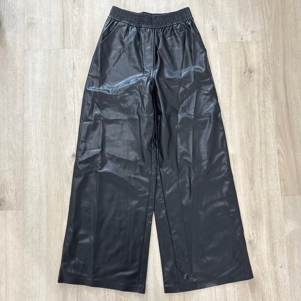 NWT H&M Faux Leather Wide Leg Pants Black Elastic Waist Pull On Size 4